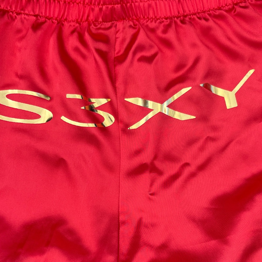 TESLA Red Satin Shorts with Gold SEXY